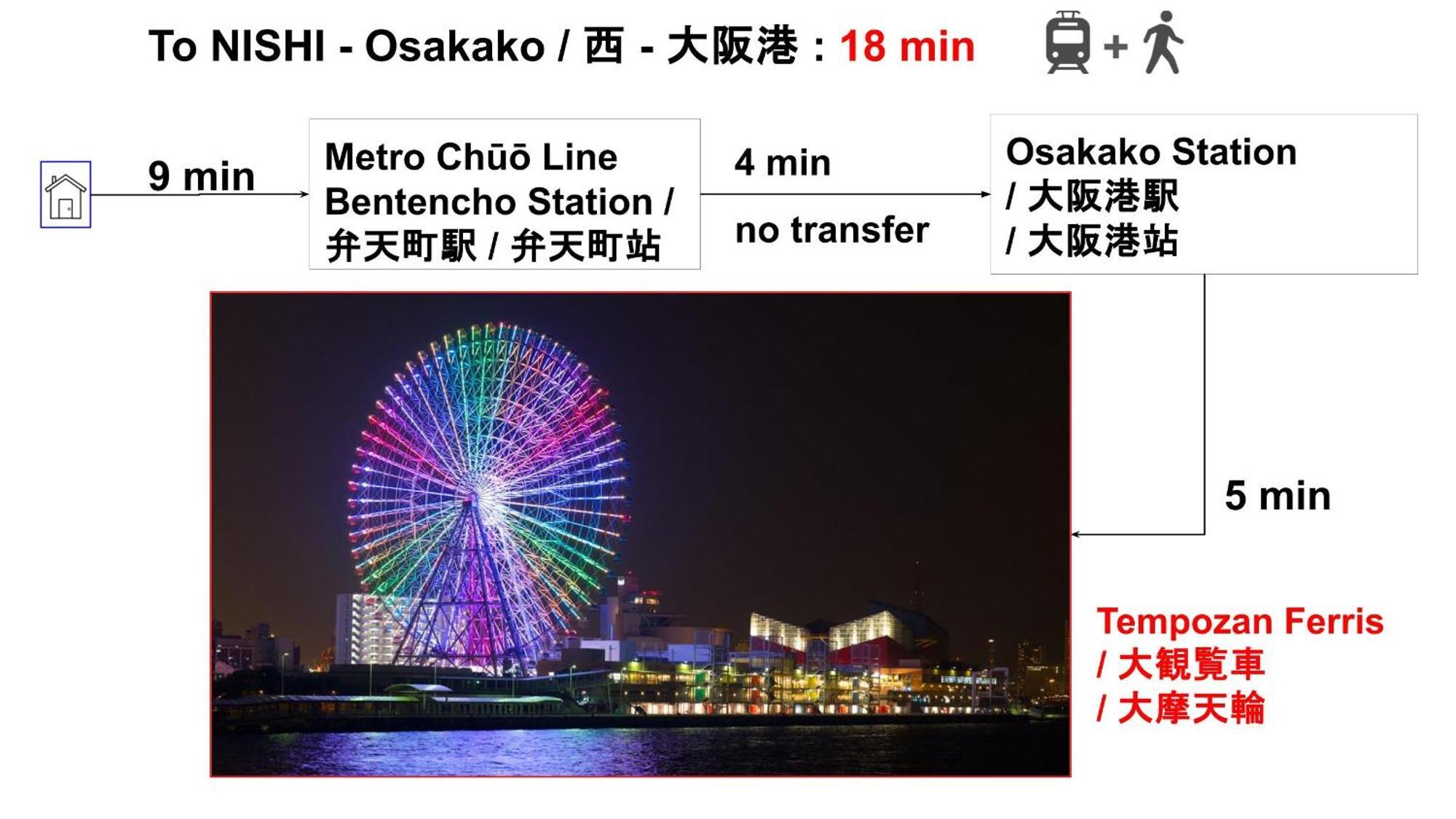 15min To Nishi-expo-casino-ir-tempozan Ferris,direct To Kix 1h,horyuji 40min,wakayama 80min Appartement Ōsaka